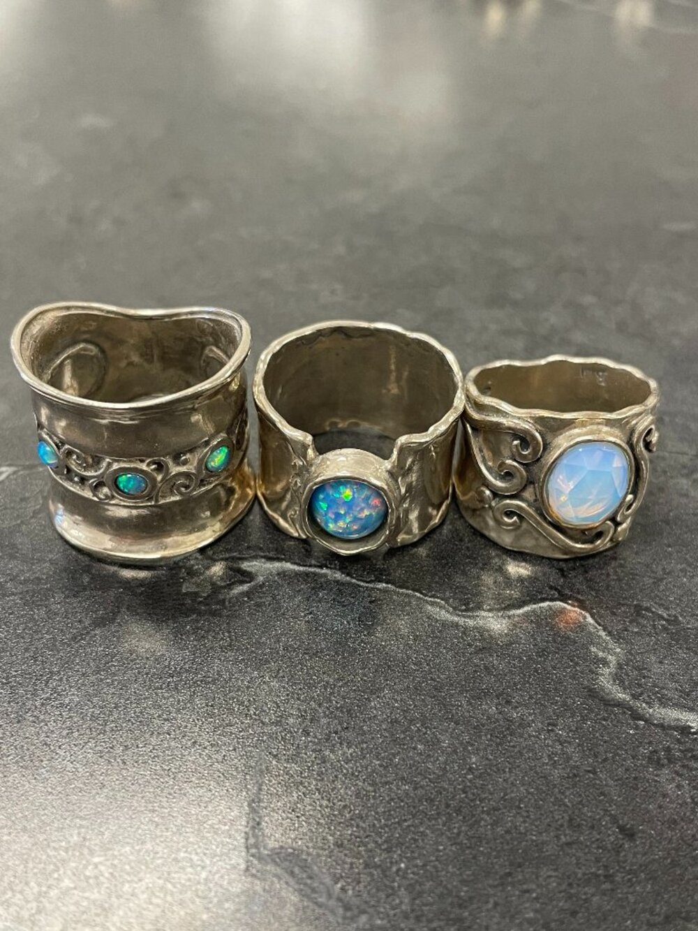 Sterling Silver Moonstone and Opal Ring Bundle Size 7 & 8